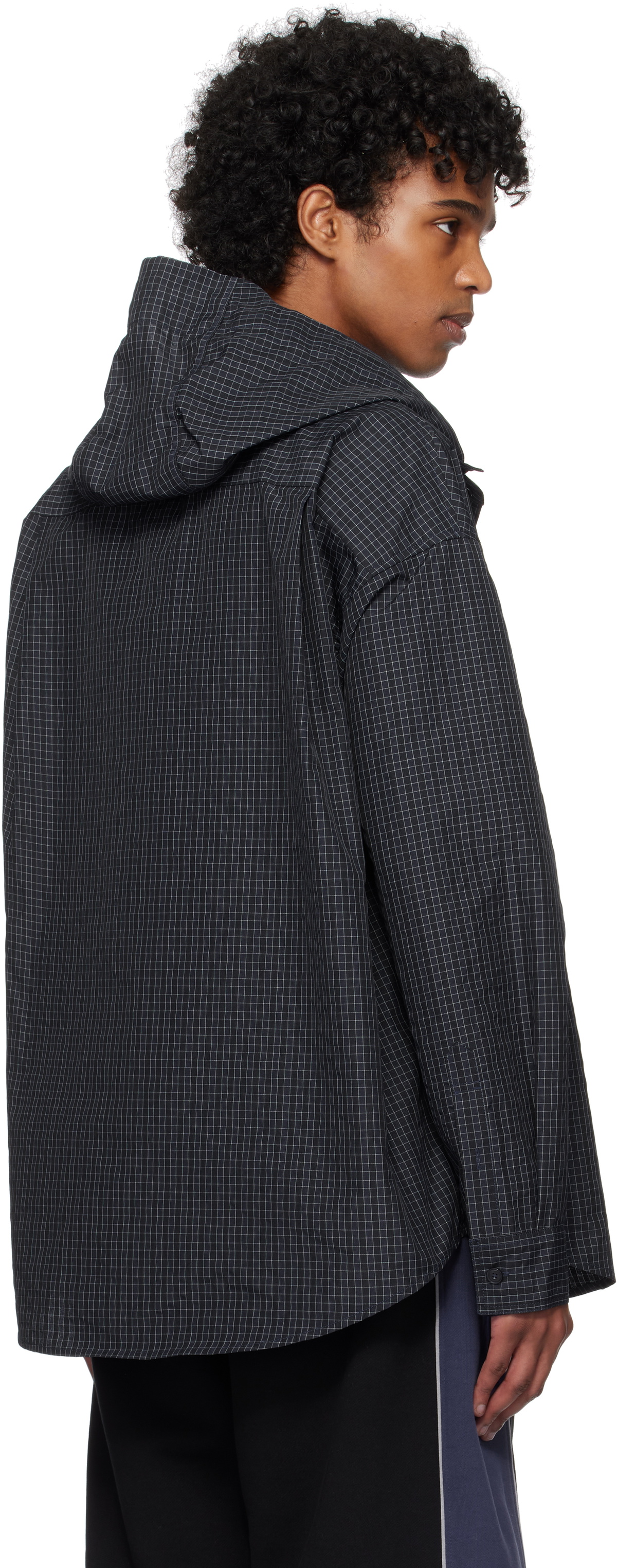Kijun Navy & Black Check Hoodie Shirt