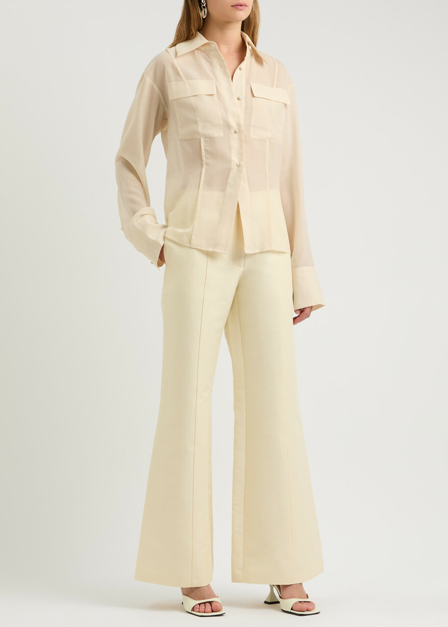 Clea Mason Semi-sheer Wool-blend Shirt Cream