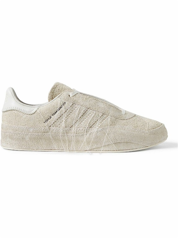 Photo: Y-3 - Gazelle Distressed Leather-Trimmed Suede Sneakers - Neutrals