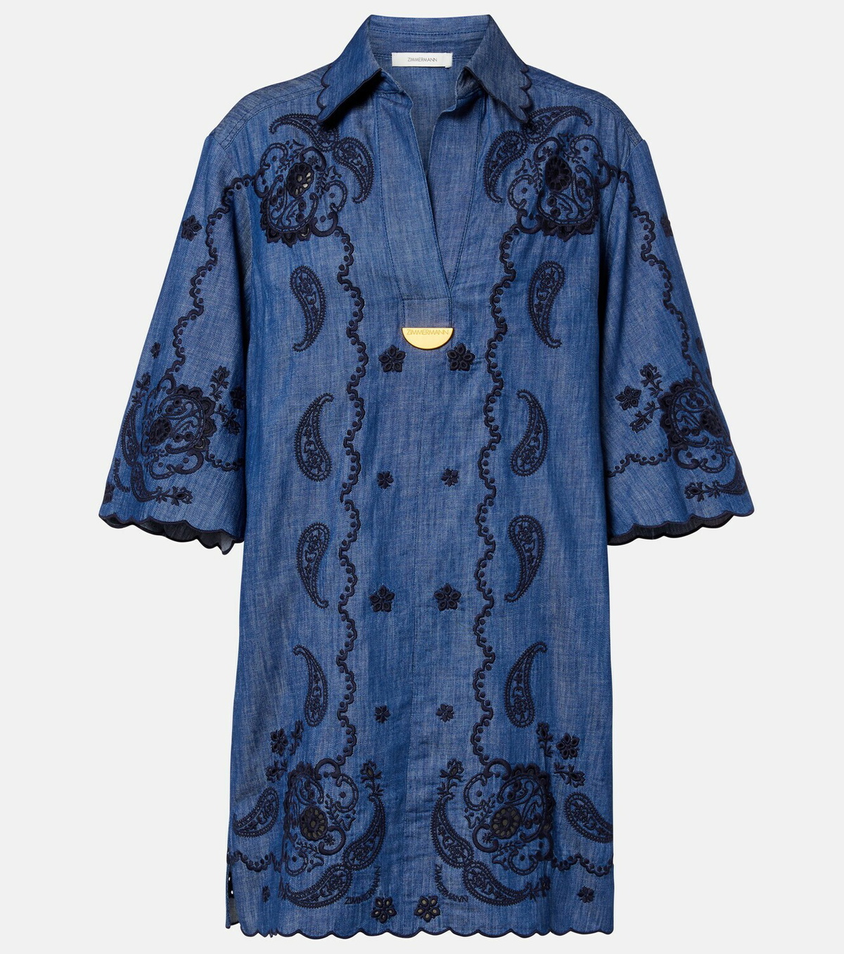 Zimmermann Embroidered cotton chambray minidress