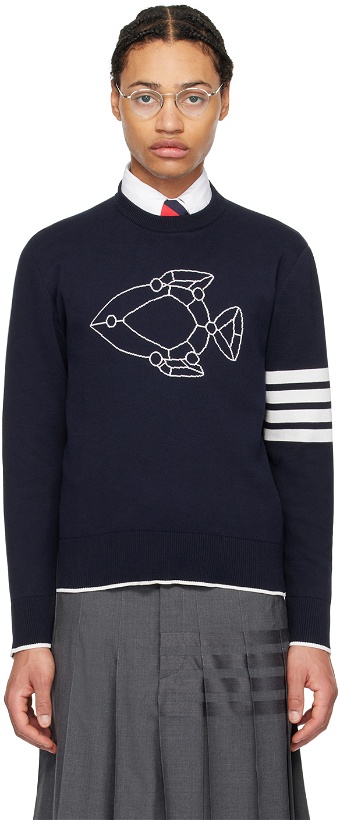 Photo: Thom Browne Navy Fish Icon Sweater