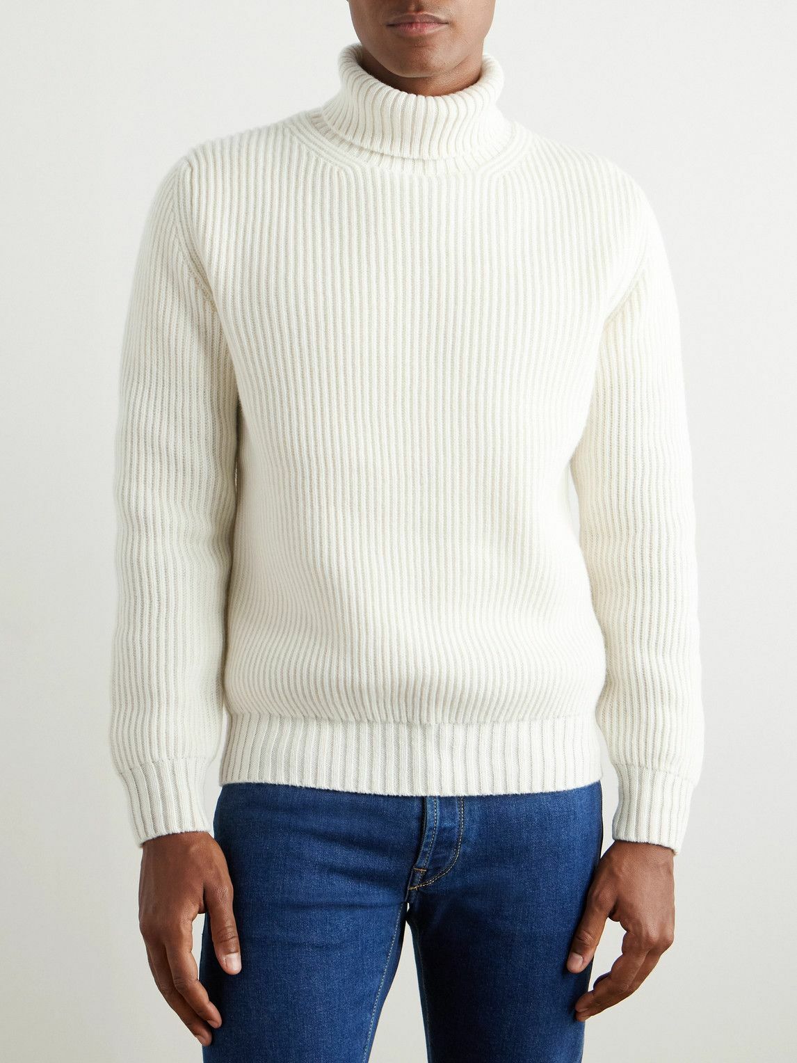 Anderson & Sheppard - Ribbed Wool and Cashmere-Blend Rollneck Sweater - Neutrals