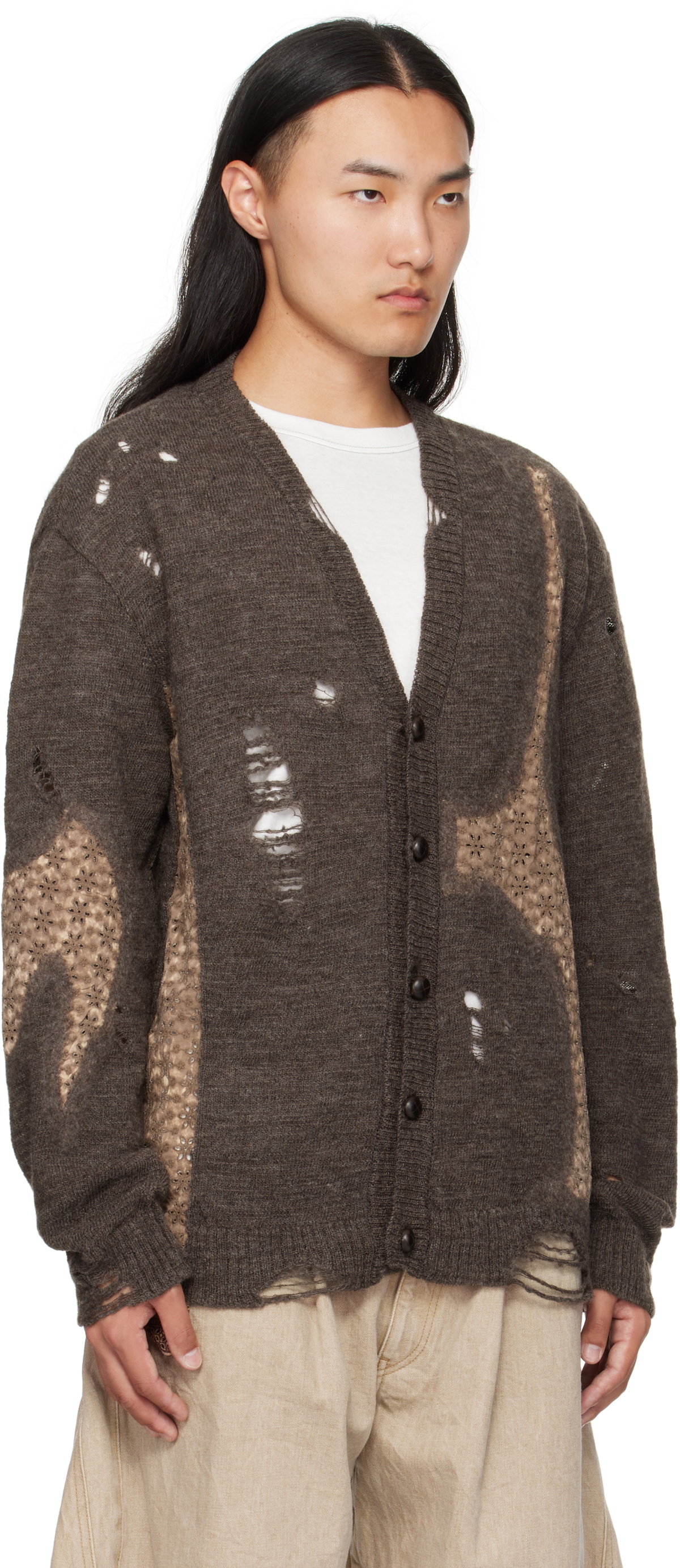 Khoki Brown Needle Punched Cardigan