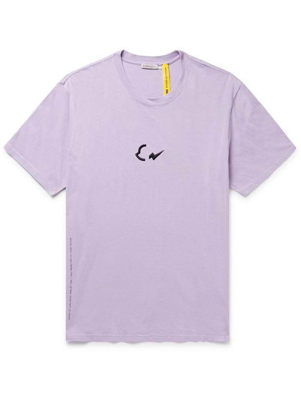 Photo: Moncler Genius - 7 Moncler Fragment Embroidered Printed Cotton-Jersey T-Shirt - Purple