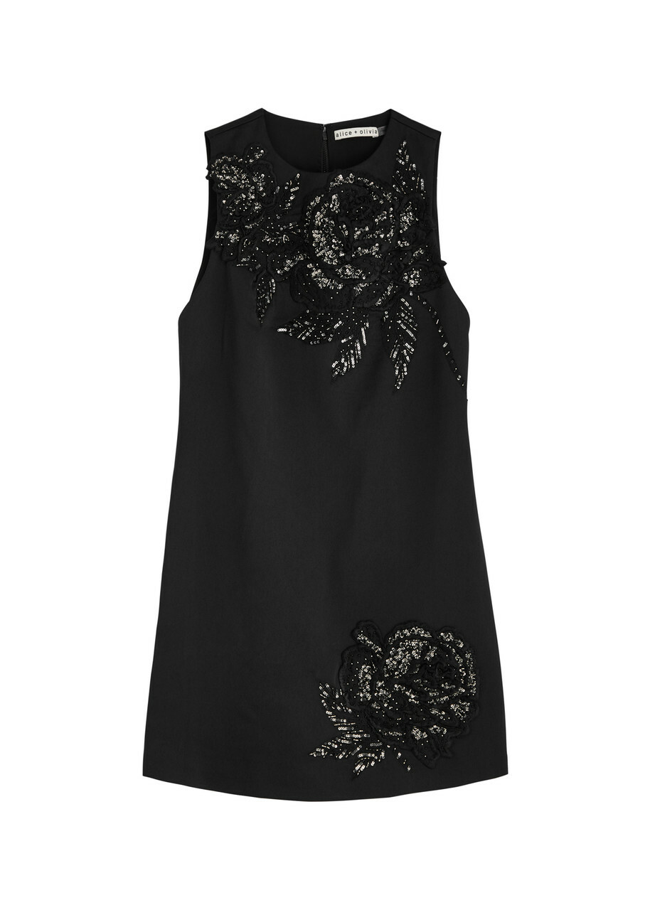 Alice + Olivia Clyde Embellished Satin Mini Dress Black