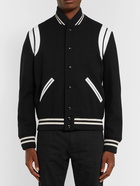 SAINT LAURENT - Slim-Fit Leather-Trimmed Wool-Blend Bomber Jacket - Black