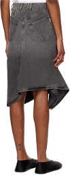 REMAIN Birger Christensen Black Drapy Denim Midi Skirt