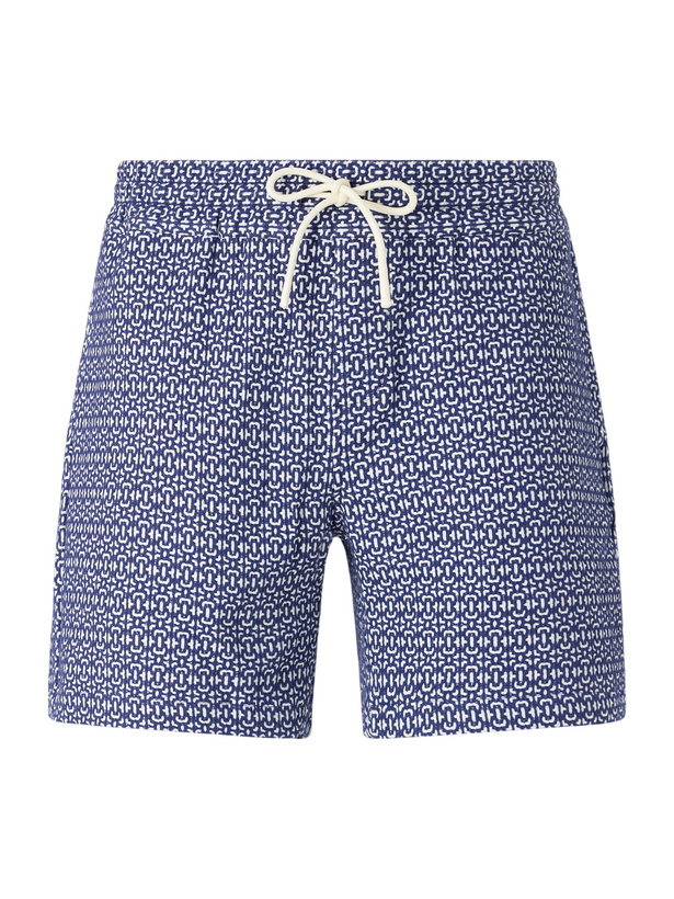 Photo: Portuguese Flannel - Abstract Tile Straight-Leg Cotton Shorts - Blue