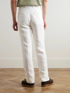 Kingsman - Tapered Pleated Herringbone Linen-Twill Suit Trousers - White