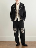 Kartik Research - Fauji Belted Embroidered Cotton-Twill Trousers - Black