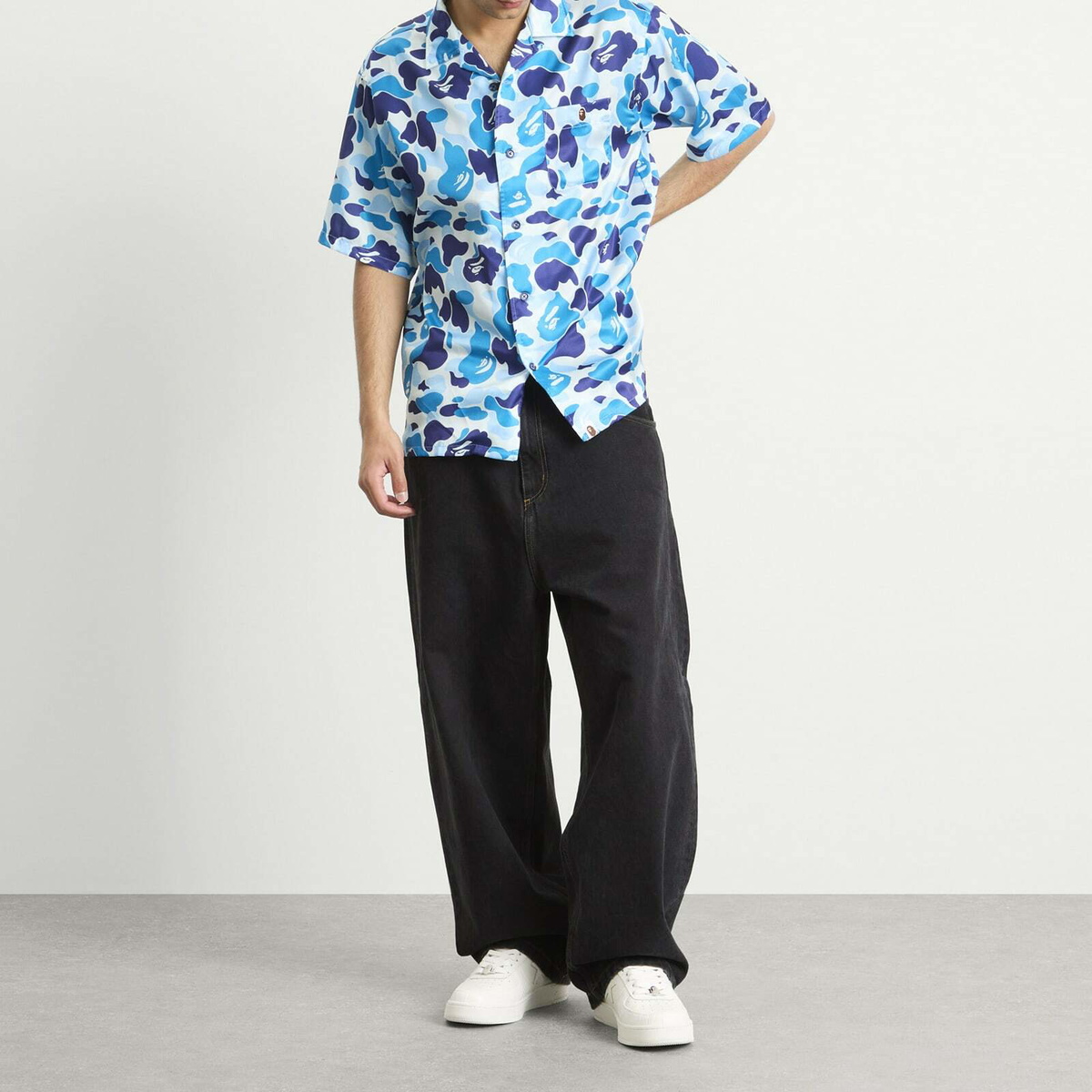 A Bathing Ape Men's Abc Camo Open Collar Ss Shirts in Blue