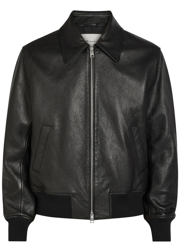 Photo: Ami Paris Adc Grained Leather Bomber Jacket Black