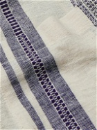 Kardo - Ayo Convertible-Collar Striped Embroidered Cotton Shirt - Blue