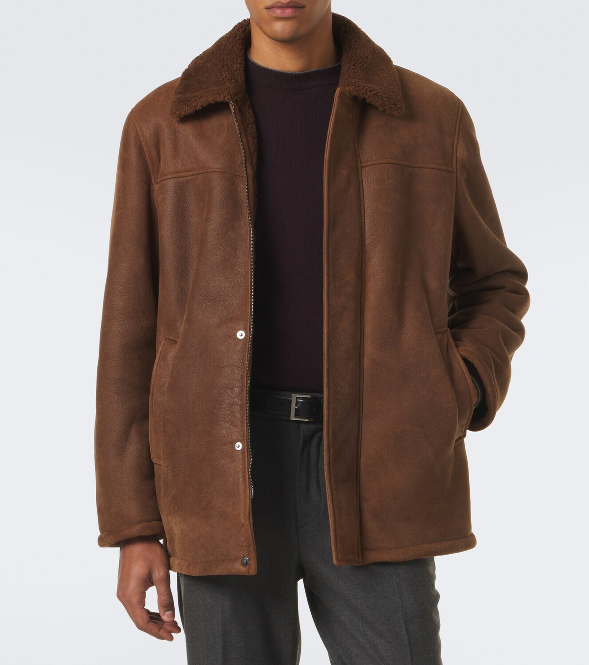 Canali Shearling-trimmed leather jacket