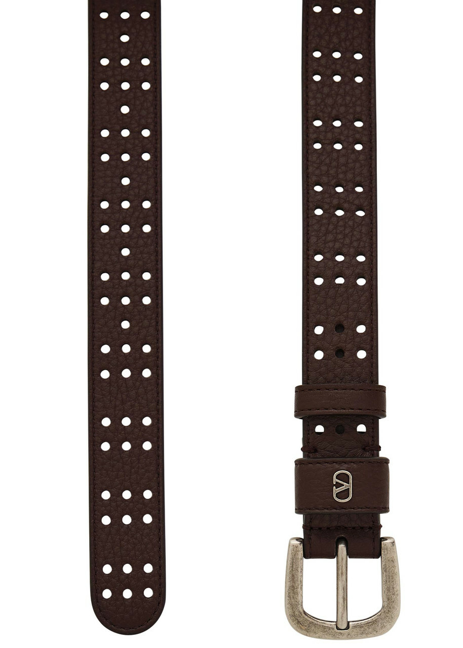 Valentino Garavani Perforated Leather Belt Brown