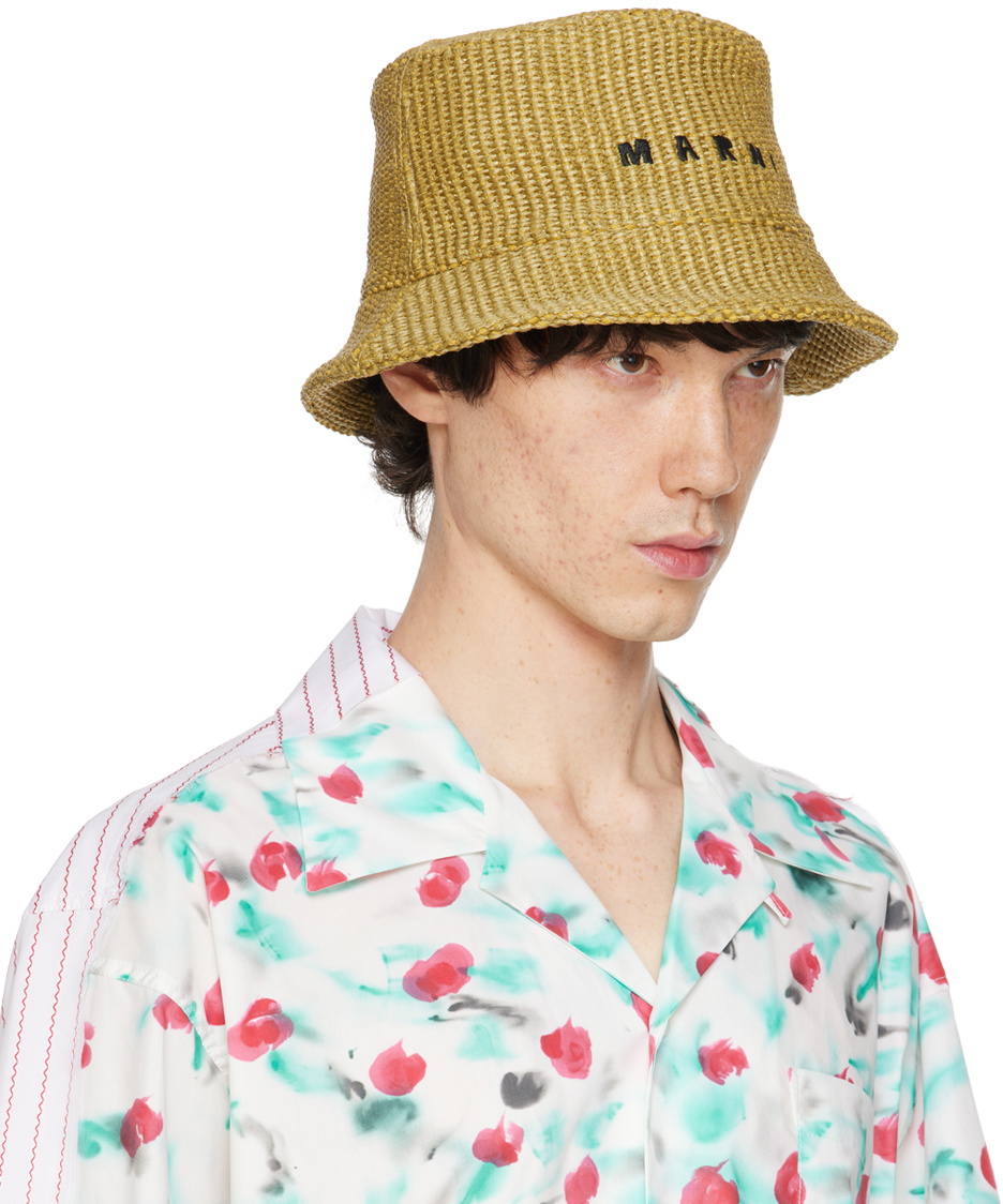 Marni Khaki Logo Embroidery Bucket Hat Marni