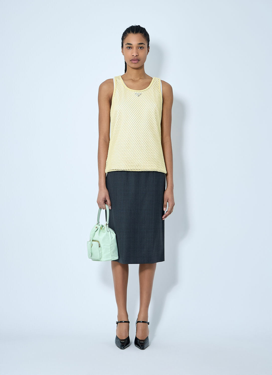 Prada Logo Plaque Open- Knit Tank Top