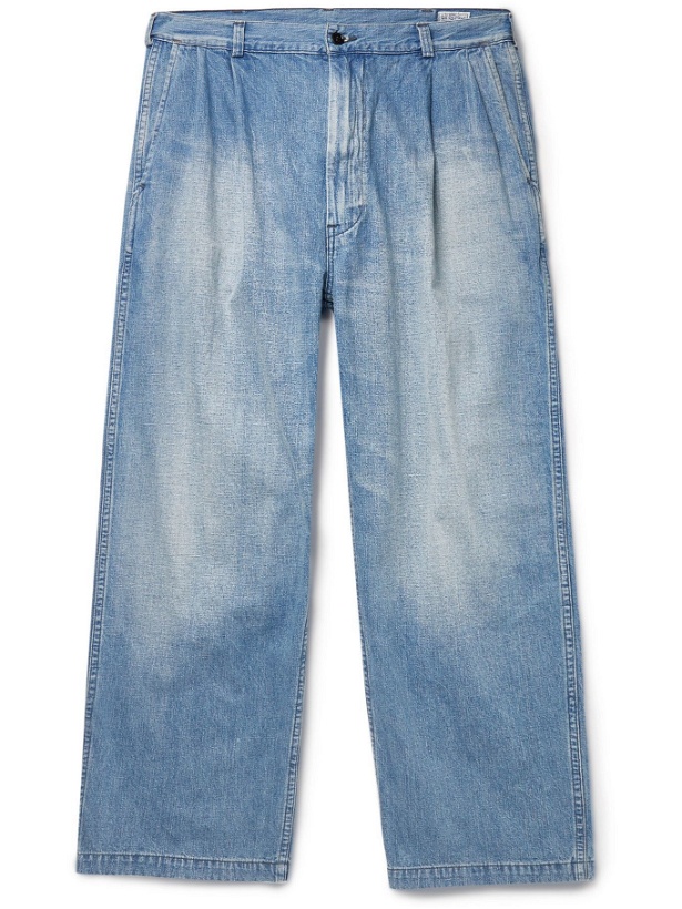 Photo: ORSLOW - Two Tuck Wide-Leg Pleated Denim Jeans - Blue