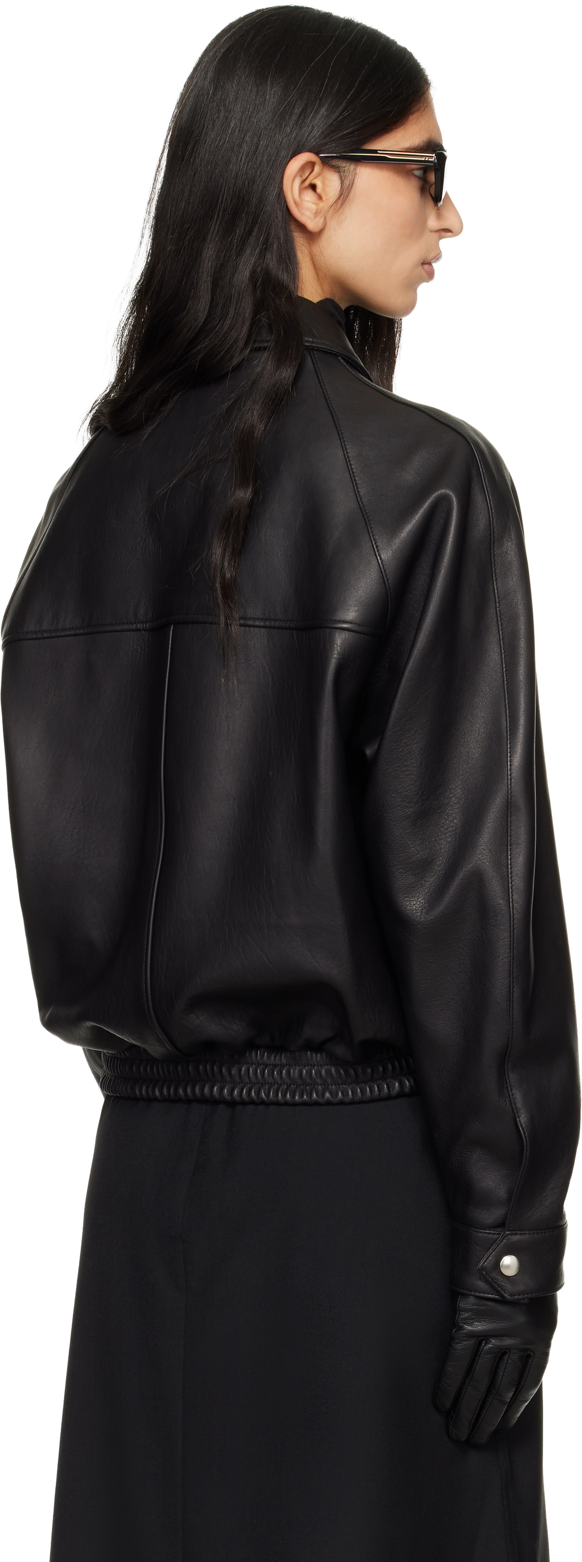 TONYWACK Black Vintage Lamb Leather Bomber Jacket