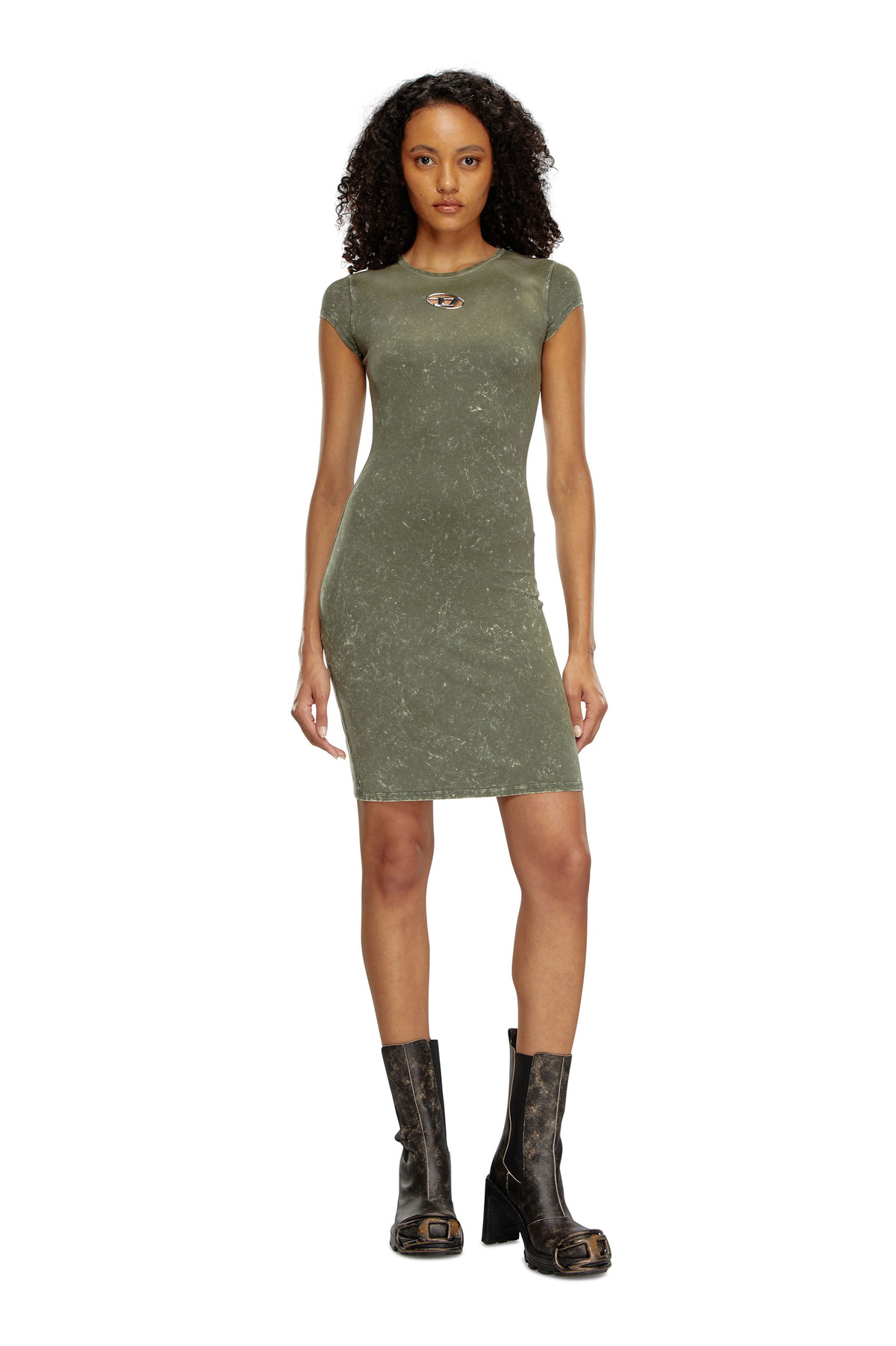 Diesel Short dress in marbled stretch jersey - Dresses Womens in Green  Diesel