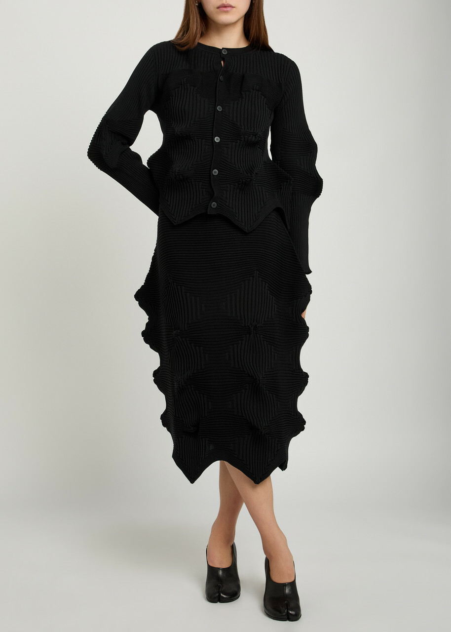 Issey Miyake Sculpted Knit Midi Dress Black