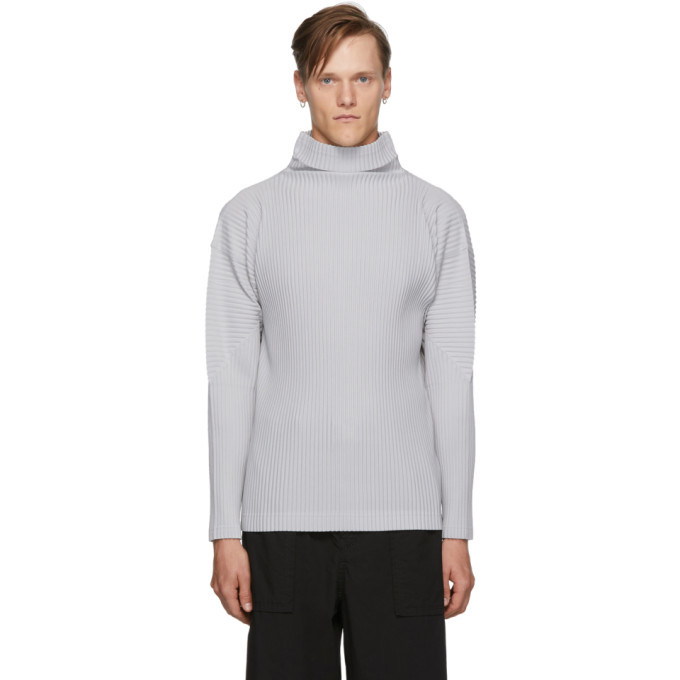 【HOMME PLISSE】テクニカル プリーツ トップ グレー メンズ Homme Plisse Issey Miyake Grey Basics Turtleneck Homme