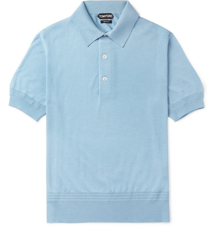 Photo: TOM FORD - Slim-Fit Cashmere and Silk-Blend Piqué Polo Shirt - Blue