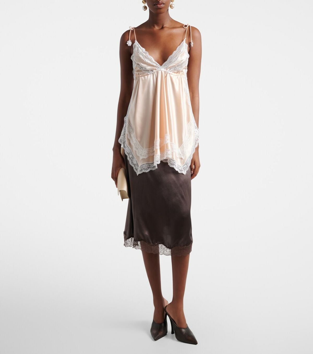 Magda Butrym Lace-trimmed silk satin camisole