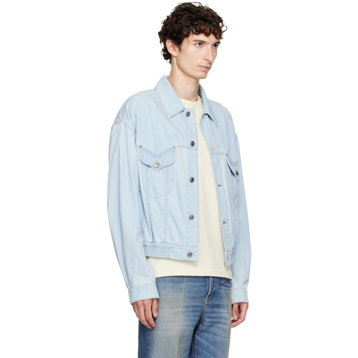 Versace Blue Chambray Denim Bomber Jacket