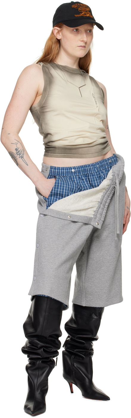 【Y/PROJECT】GRAY LAYERED SNAP OFF SHORTS Y/Project Gray Snap Off Shorts Y/Project