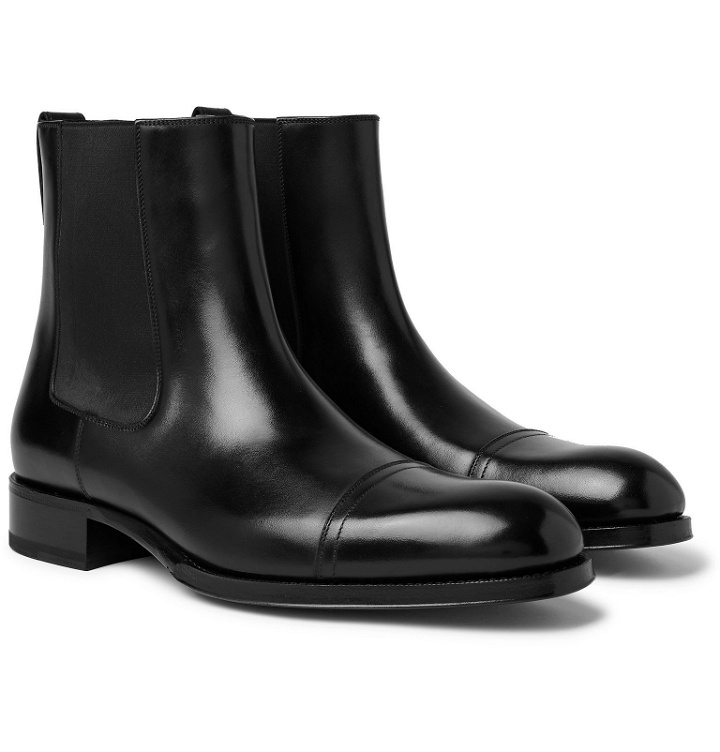 Photo: TOM FORD - Edgar Cap-Toe Polished-Leather Chelsea Boots - Black