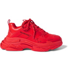 Balenciaga - Triple S Logo-Print Faux Leather Sneakers - Red