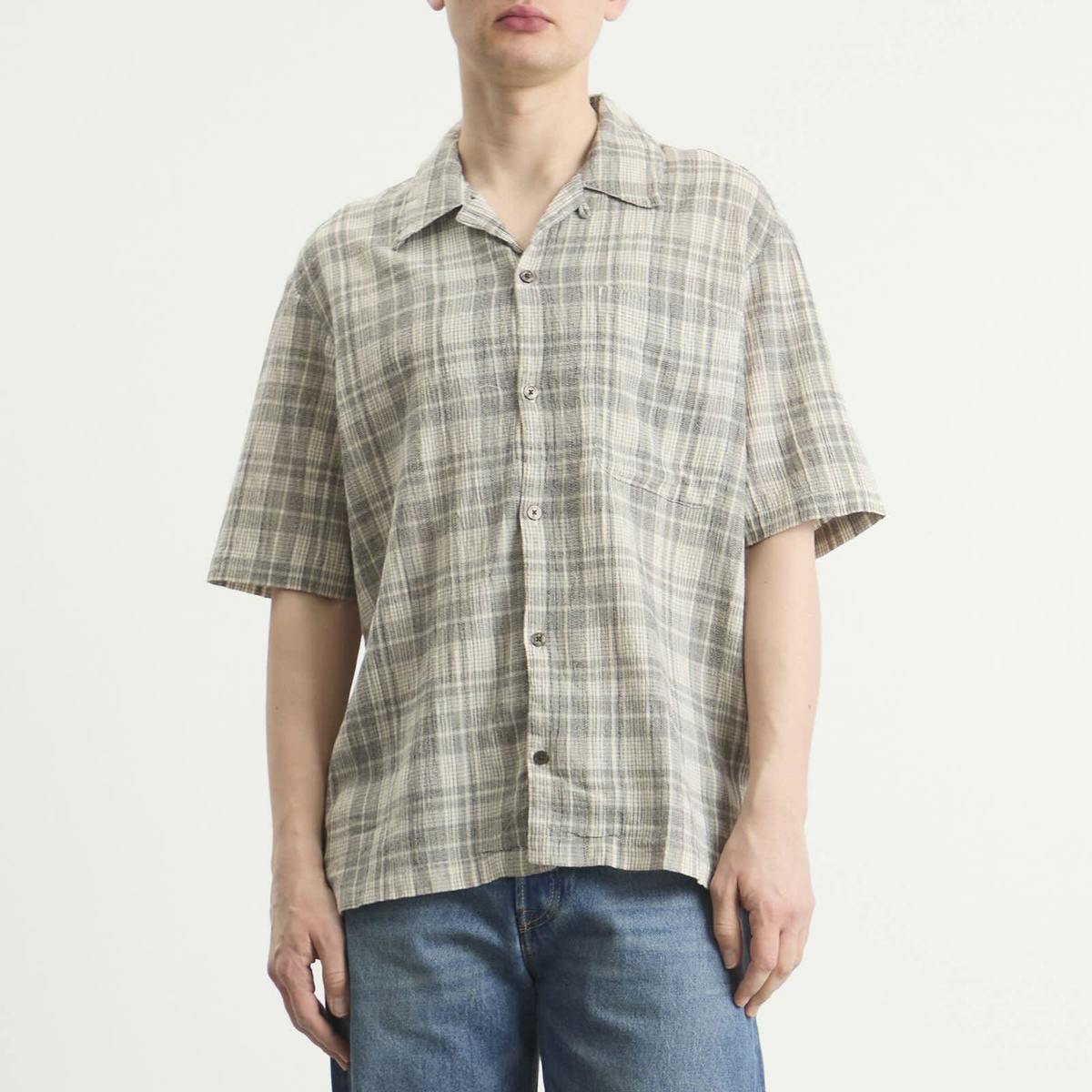 ACMH by Magic Castles Men's Short Sleeve Wave Shirt in Black Ecru Mini Check
