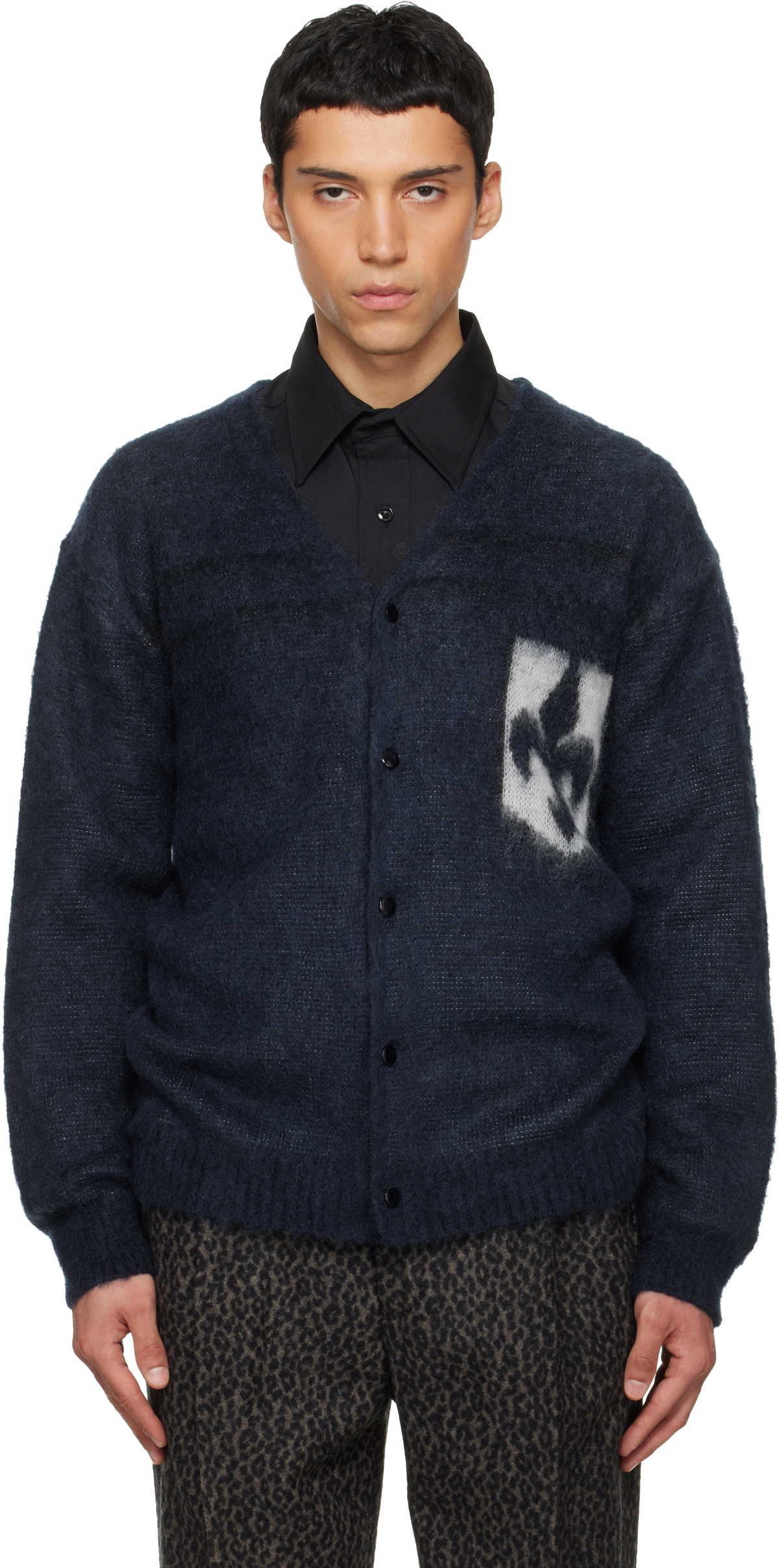 NEEDLES Navy Mohair Emblem Cardigan Needles