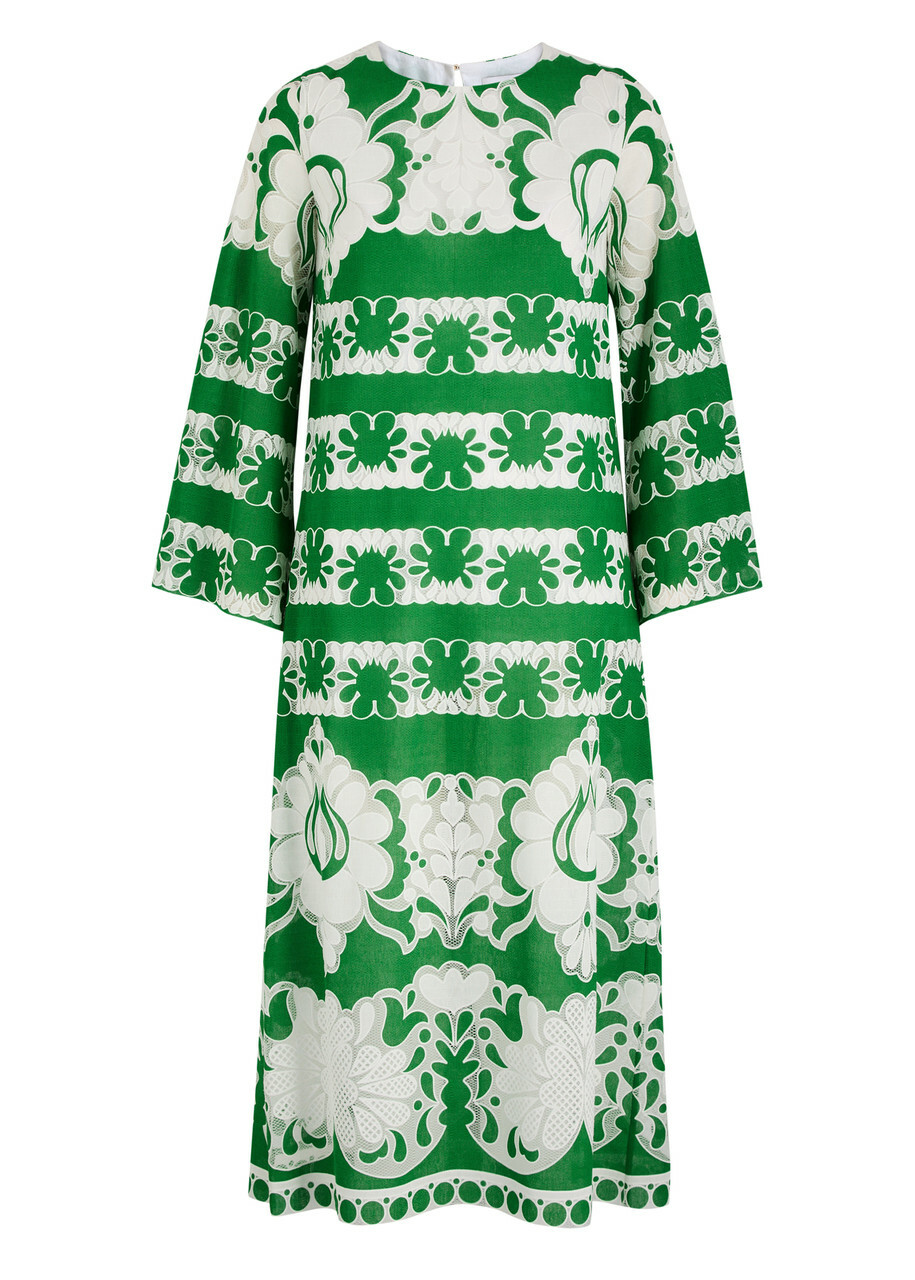Borgo DE Nor Seraphina Lace-panelled Fine-knit Midi Dress Green 6 (UK6 / XS)