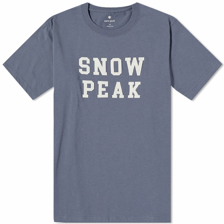 Photo: Snow Peak Men's Felt Logo T-Shirt in Slate Navy