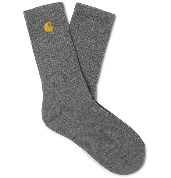 Photo: Carhartt WIP - Chase Logo-Embroidered Stretch Cotton-Blend Socks - Gray