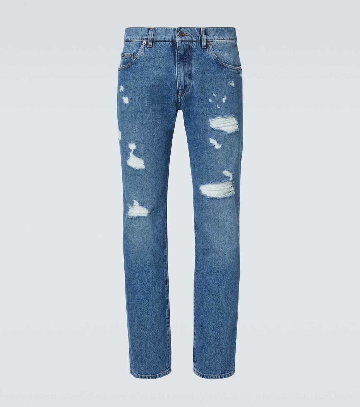 Dolce & Gabbana Brown Cotton Distressed Regular Denim Jeans