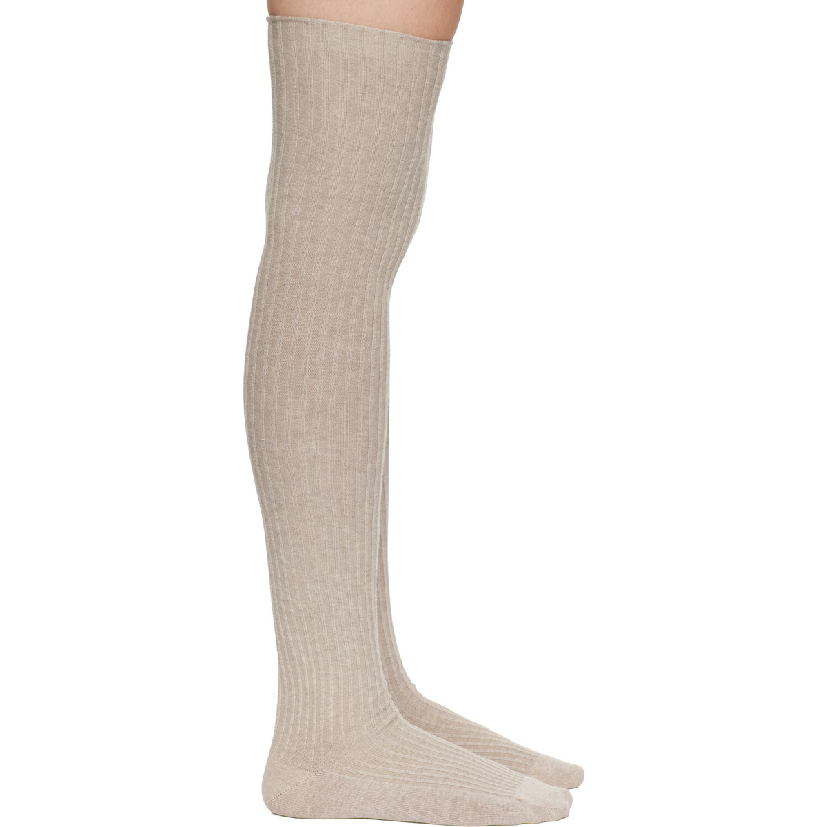 Baserange Beige Organic Cotton Rib Overknee Socks