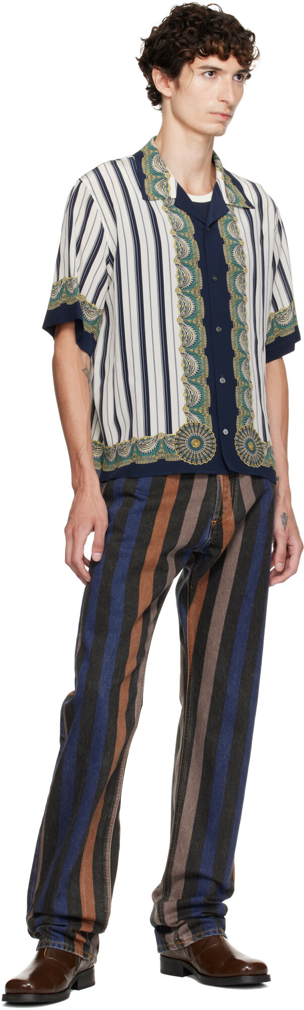 Versace Multicolor Striped Straight Jeans