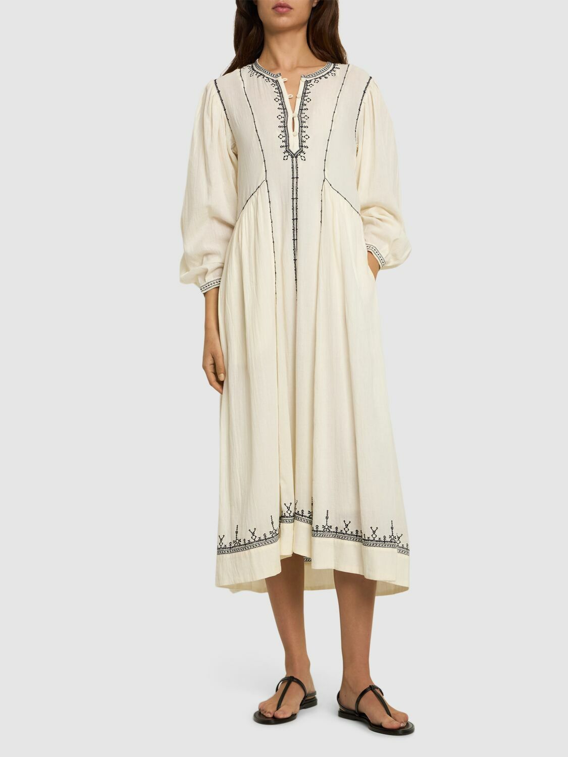 MARANT ETOILE Pippa Embroidered Cotton Caftan Dress Isabel Marant Etoile