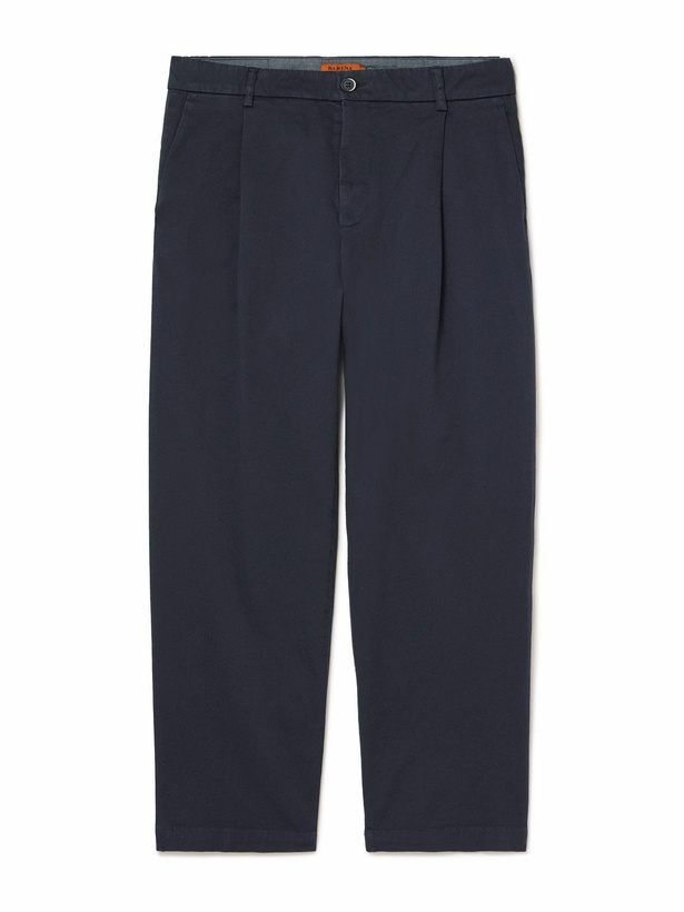Photo: Barena - Tapered Cropped Pleated Stretch-Cotton Twill Trousers - Blue
