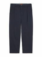 Barena - Tapered Cropped Pleated Stretch-Cotton Twill Trousers - Blue