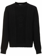 VERSACE Logo Cotton Blend Cable Knit Sweater