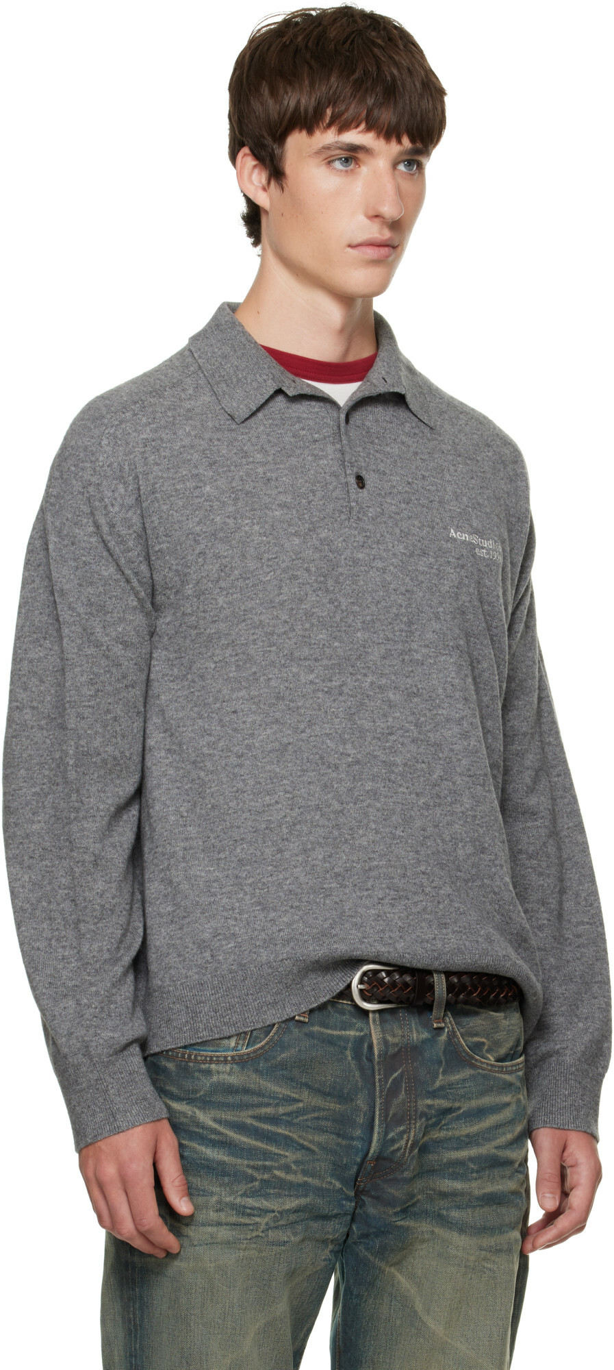 Acne Studios Gray Wool Knit Polo