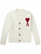 AMI PARIS - Logo-Intarsia Merino Wool Cardigan - Neutrals