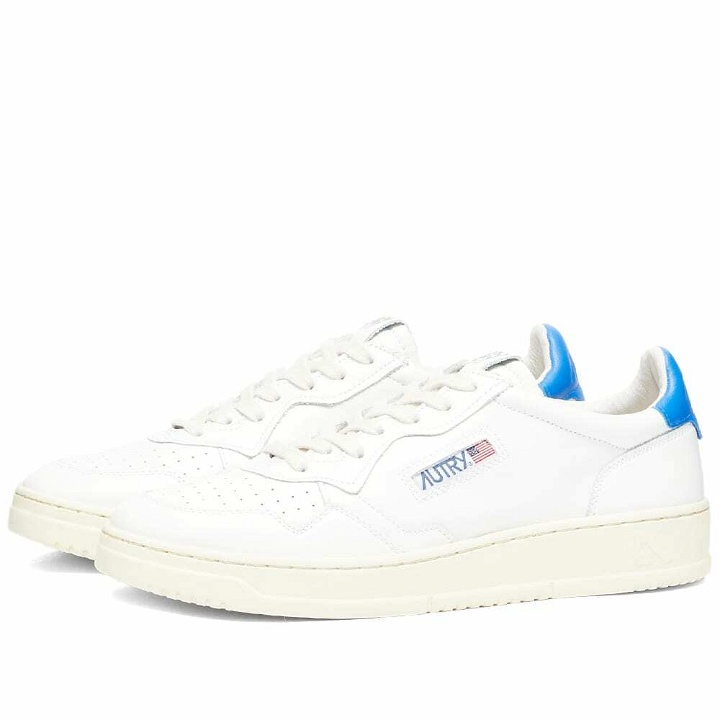 Photo: Autry Men's 01 Low Leather Sneakers in White/Blue