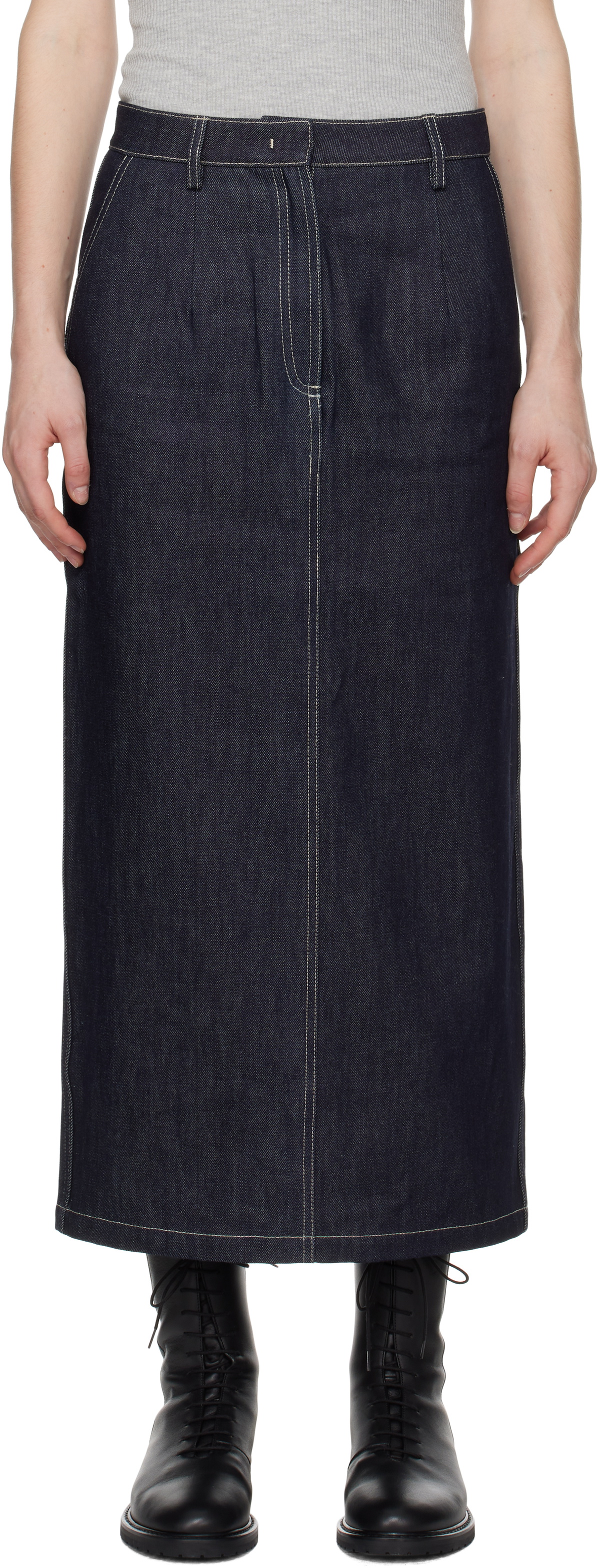CO Navy Pencil Denim Midi Skirt