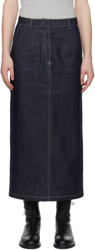 Photo: CO Navy Pencil Denim Midi Skirt