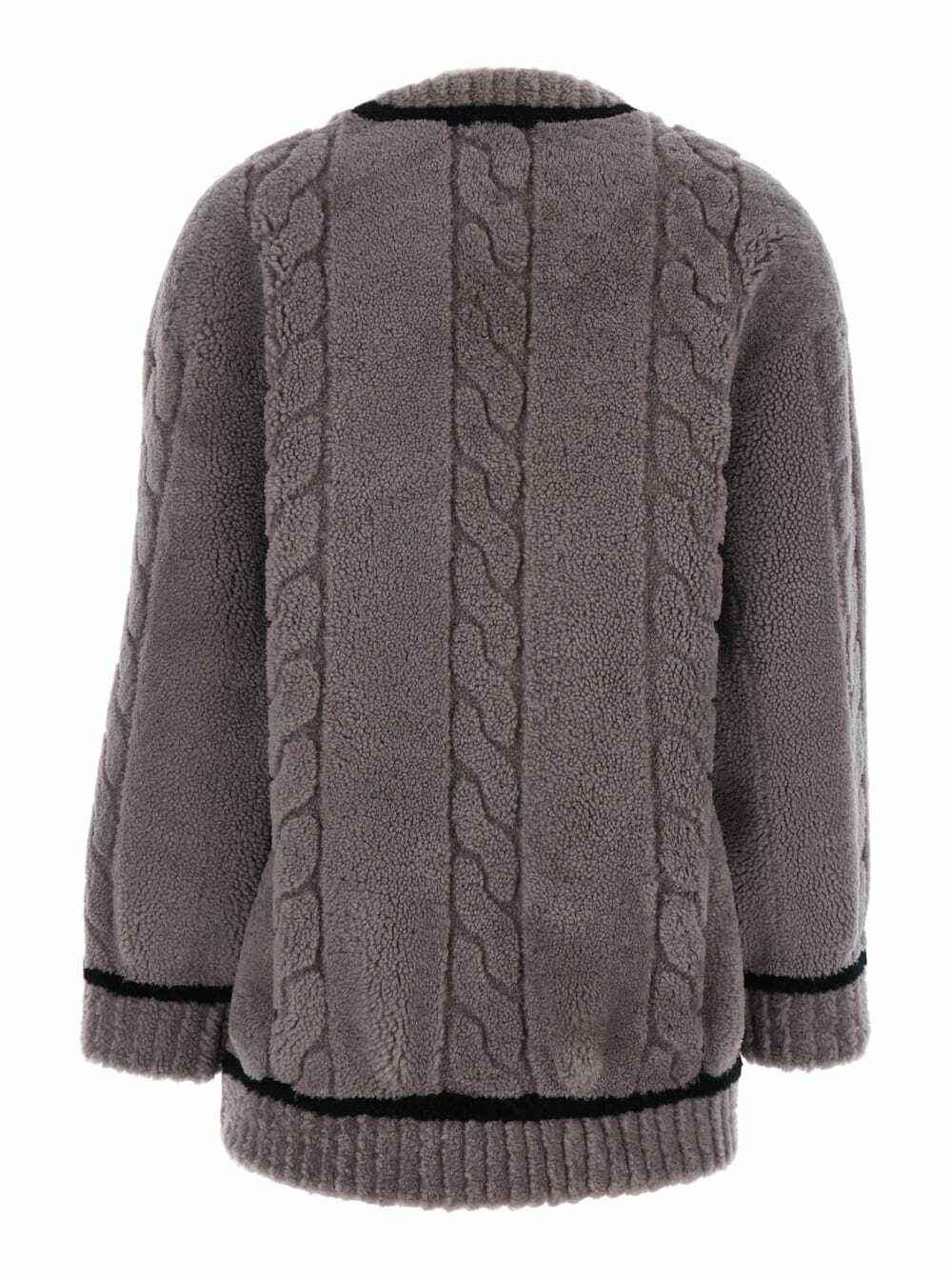 Blancha Grey V-neck Cardigan With Front Pockets In Fur Woman